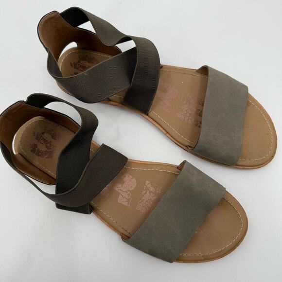 Sorel Ella II Sandals SZ 12 Leather Taupe Gray Summer Stretch Ankle Criss Cross - Picture 6 of 14